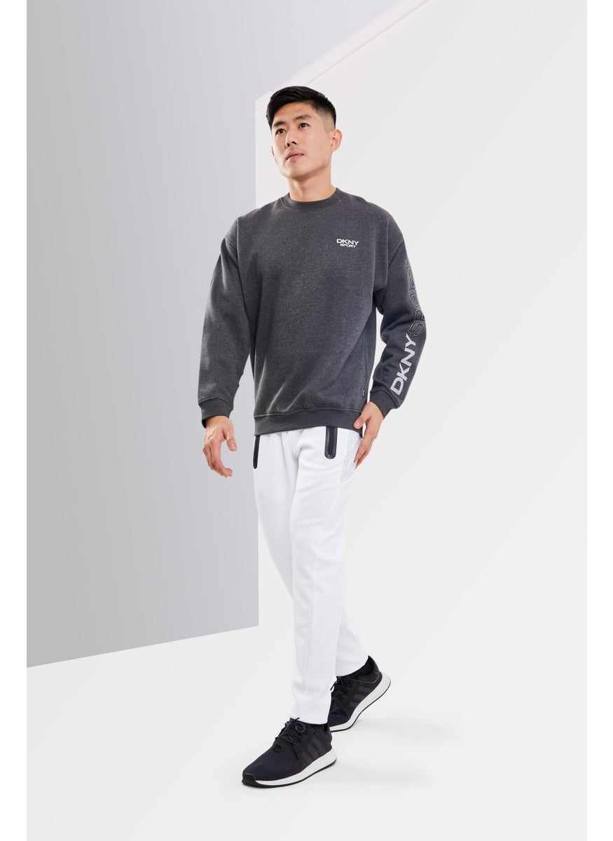 DKNY Sport Men Relaxed Fit Brand Logo Training Sweatshirt, Charcoal  - Image 2