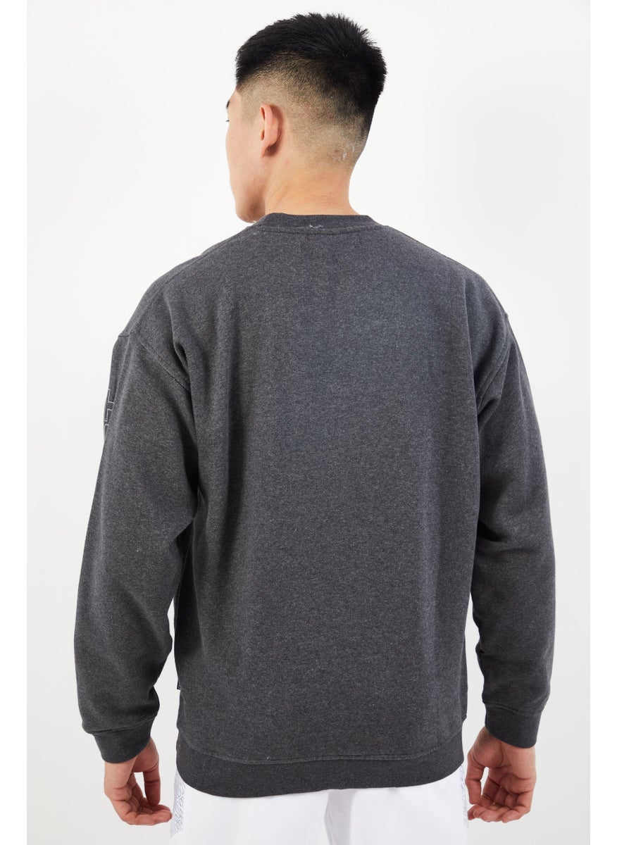 DKNY Sport Men Relaxed Fit Brand Logo Training Sweatshirt, Charcoal  - Image 4