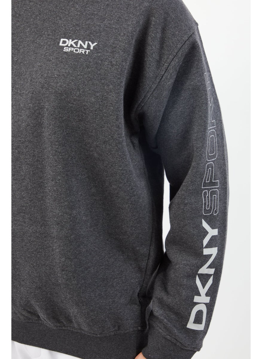 DKNY Sport Men Relaxed Fit Brand Logo Training Sweatshirt, Charcoal  - Image 3