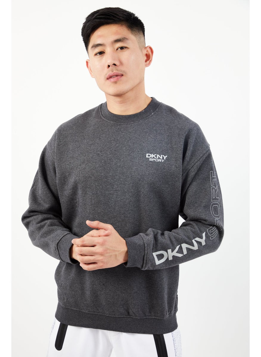 DKNY Sport Men Relaxed Fit Brand Logo Training Sweatshirt, Charcoal  - Image 1