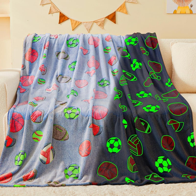 inhand Soccer Glow in The Dark Blanket Football Blanket Soccer Gift Toys for Boys Girls Teen Soft Cozy Kids Throw Blanket Bedroom DecorChristmas Easter Birthday Blue 50x60