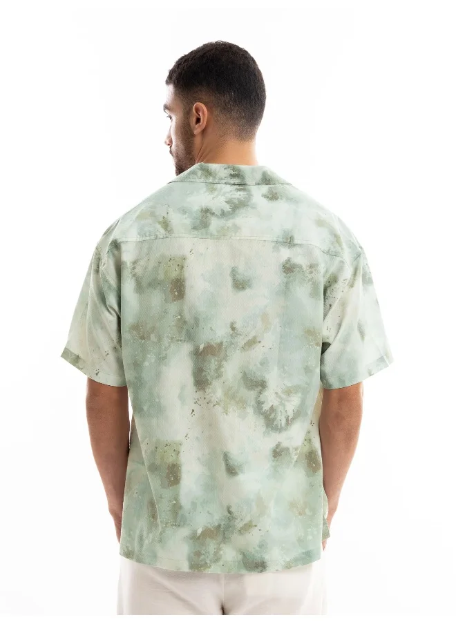 بيونغ Seafoam Green Crocodile Textured Cuban Mens Shirt