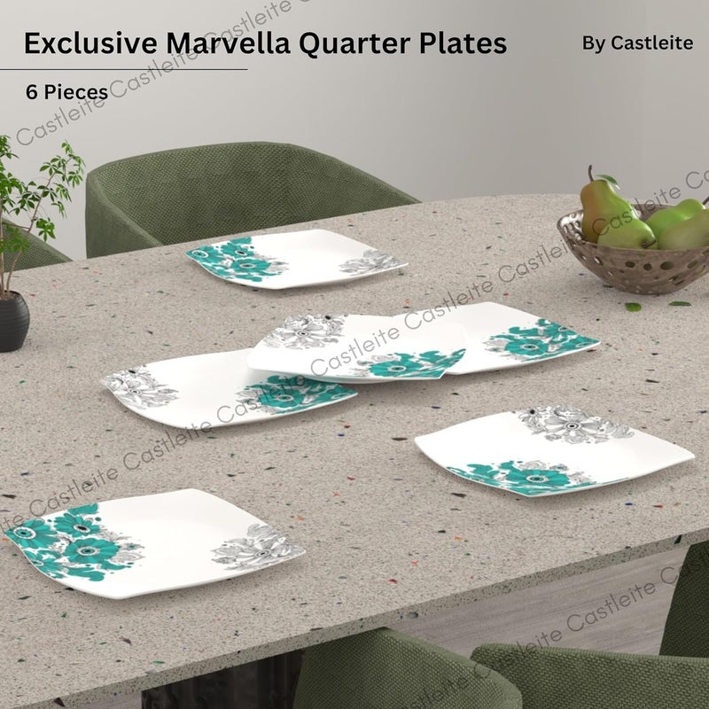 Castleite Marvella Melamine Quarter Plates Set of 6 for Serving - Size - 8', Edgy Square, Unique Design, Break Resistant for Home, Kitchen, Restaurant, Party - Dishwasher Safe (Lazuli Dream) - Image 2