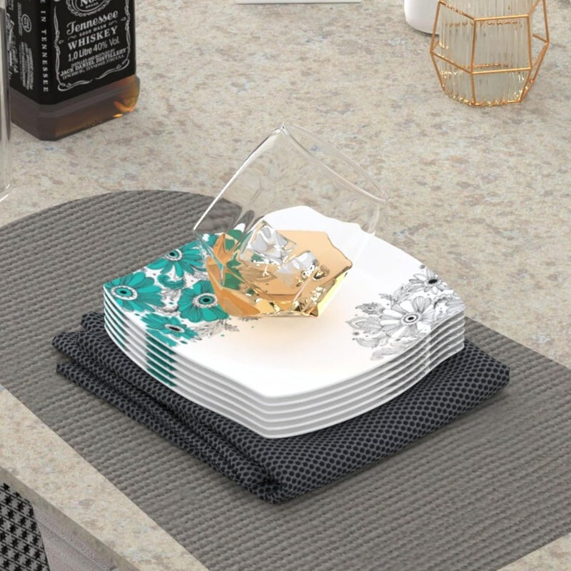 Castleite Marvella Melamine Quarter Plates Set of 6 for Serving - Size - 8', Edgy Square, Unique Design, Break Resistant for Home, Kitchen, Restaurant, Party - Dishwasher Safe (Lazuli Dream) - Image 1