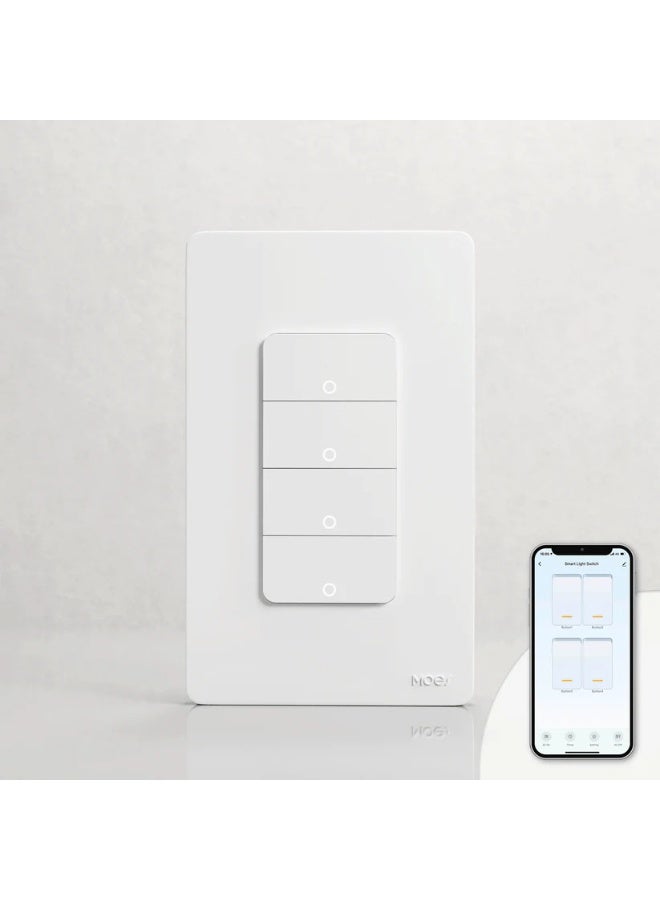 مويس مفتاح إضاءة ذكي WiFi 4 Gang – تحكم عن بُعد عبر تطبيق Tuya – يعمل مع Alexa و Google Home – يدعم 2.4GHz ويتطلب Neutral Wire – مفتاح منزلي ذكي - Image 1