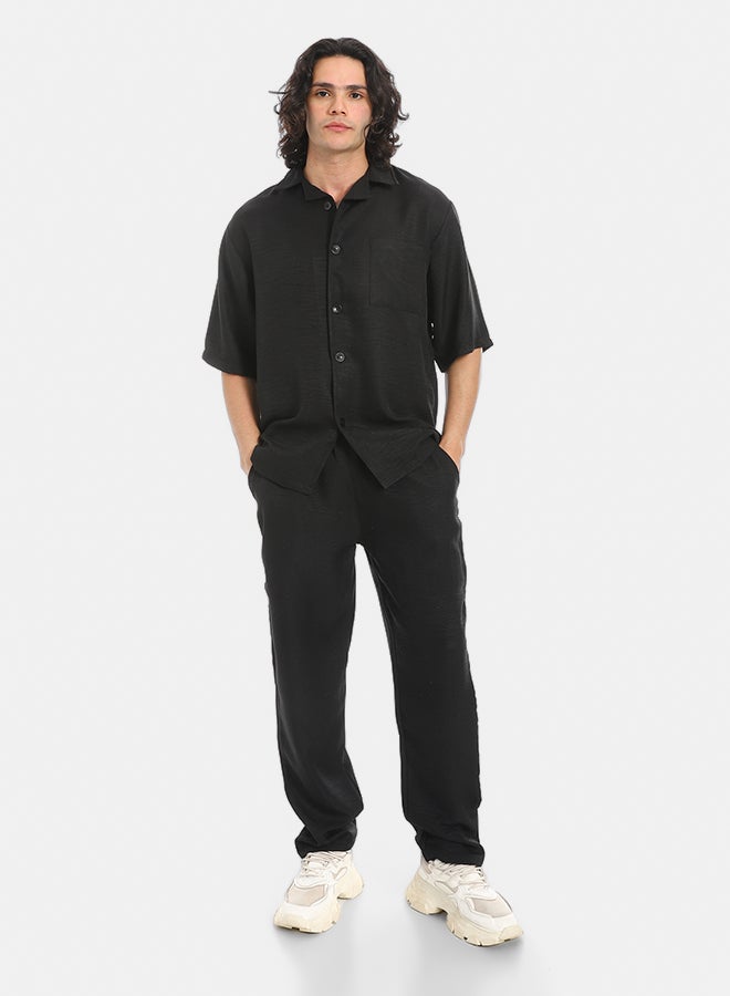 Red Circle Linen Turn Down Collar Shirt and Pants Set - Image 1