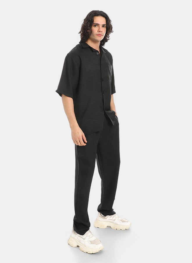 Red Circle Linen Turn Down Collar Shirt and Pants Set - Image 2