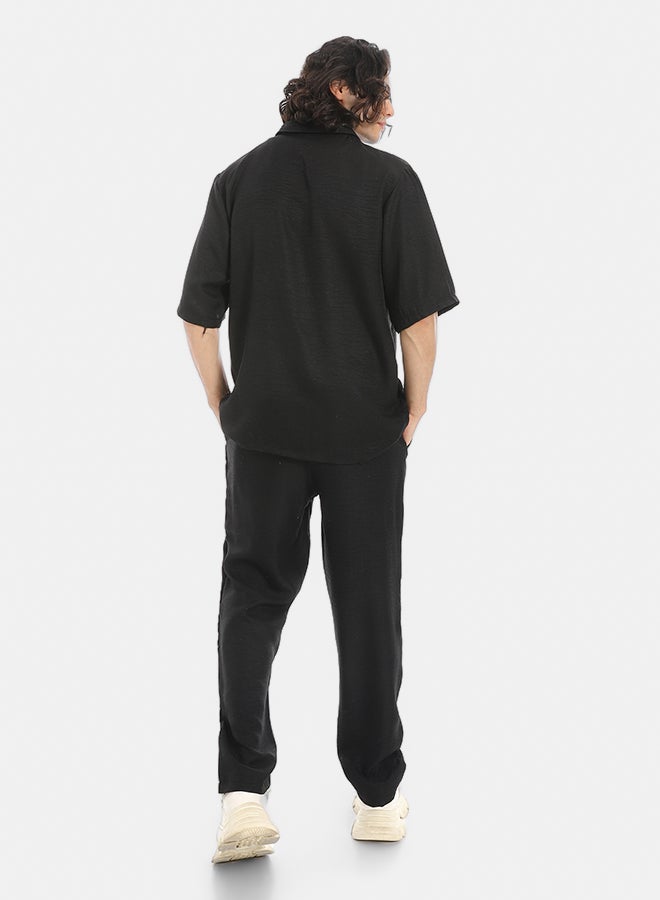 Red Circle Linen Turn Down Collar Shirt and Pants Set - Image 3