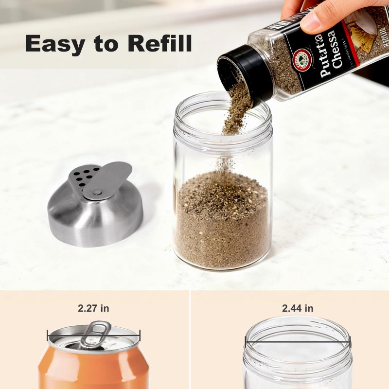 Aelga Parmesan Cheese Shaker Sugar Container - 12 OZ Glass Seasoning Spice Shakers with Adjustable Large Holes, Salt & Pepper Shakers with Stainless Tops - Image 5