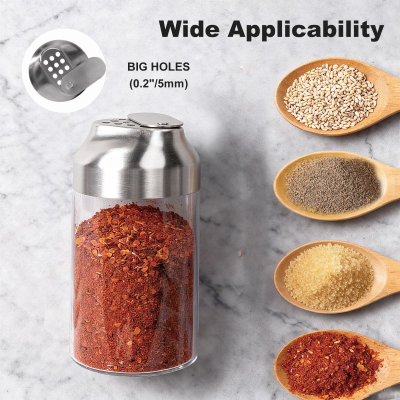 Aelga Parmesan Cheese Shaker Sugar Container - 12 OZ Glass Seasoning Spice Shakers with Adjustable Large Holes, Salt & Pepper Shakers with Stainless Tops - Image 2