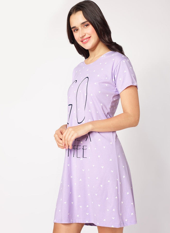 beebelle Lavender Typography Printed Nightdress - Image 4