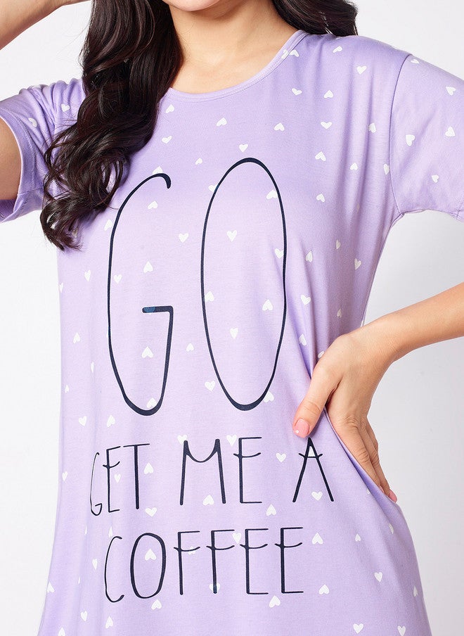 beebelle Lavender Typography Printed Nightdress - Image 3