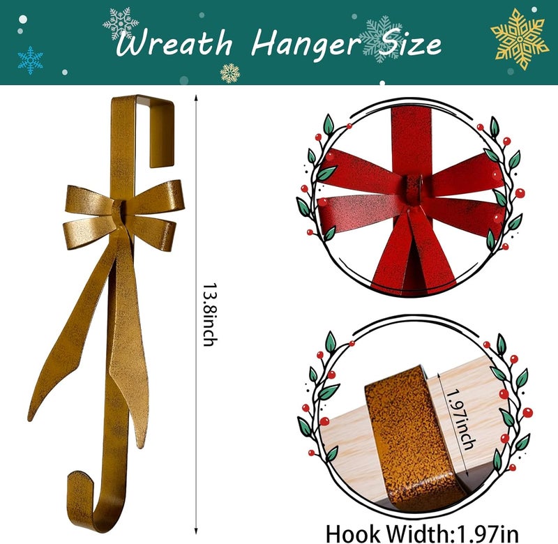 KEDONCHEN 2Pack Bow Wreath Hangers for Front Door,Christmas Decoration Metal Bow Door Wreath Hanger,Over The Door Christmas Wreath Hooks - Image 4