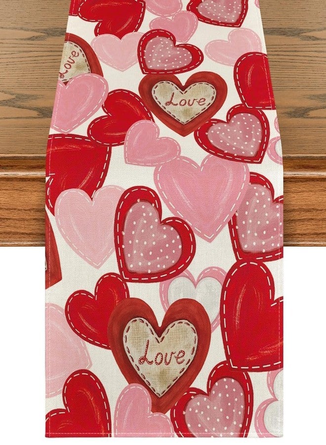 TARINI Valentine Table Runner, Valentines Day Decorations, Heart Table Runner, Red Heart Valentine's Day Table Runners, Home Dining Party Table Decoration,33*183cm - Image 1