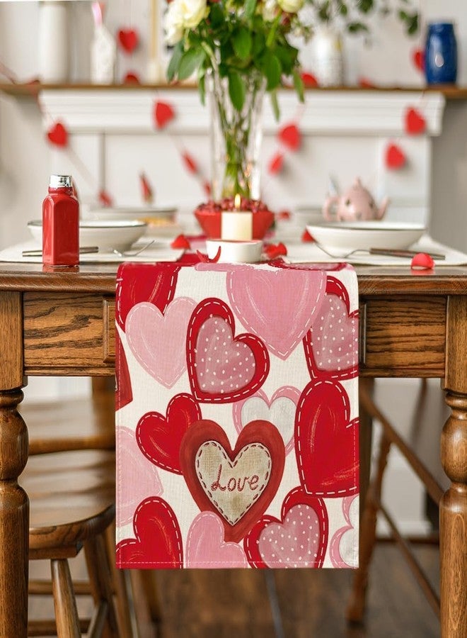 TARINI Valentine Table Runner, Valentines Day Decorations, Heart Table Runner, Red Heart Valentine's Day Table Runners, Home Dining Party Table Decoration,33*183cm - Image 2