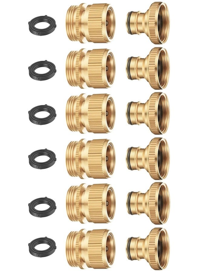 BoArt Garden Hose Quick Connector Set, Solid Brass 3/4 Inch Water Fitings Thread Easy Connect No-Leak Male Female 6 Sets - Image 1