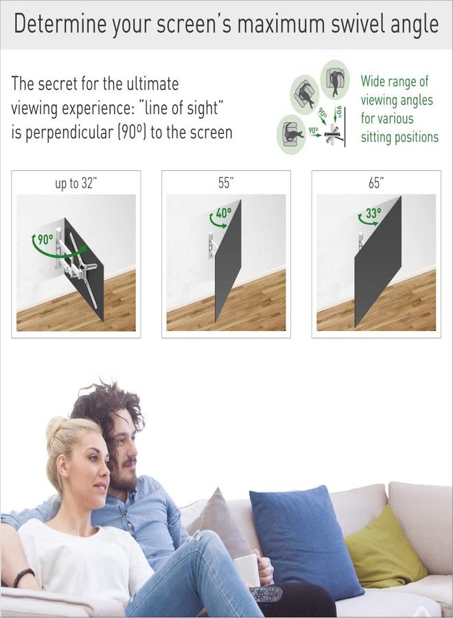Barkan White TV Wall Mount, 13-65 inch Full Motion Articulating - 4 Movement Flat/Curved Screen Bracket, Holds up to 88 lbs, Patented, UL Listed, Fits LED OLED LCD - Image 4