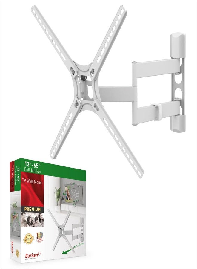 Barkan White TV Wall Mount, 13-65 inch Full Motion Articulating - 4 Movement Flat/Curved Screen Bracket, Holds up to 88 lbs, Patented, UL Listed, Fits LED OLED LCD - Image 1