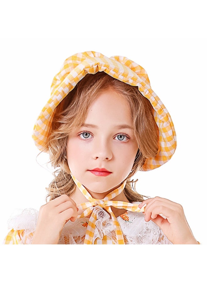 NIBEMINENT Yellow checkered floral colonial girl costume, grassland pilgrim farm personality photo costume - Image 1