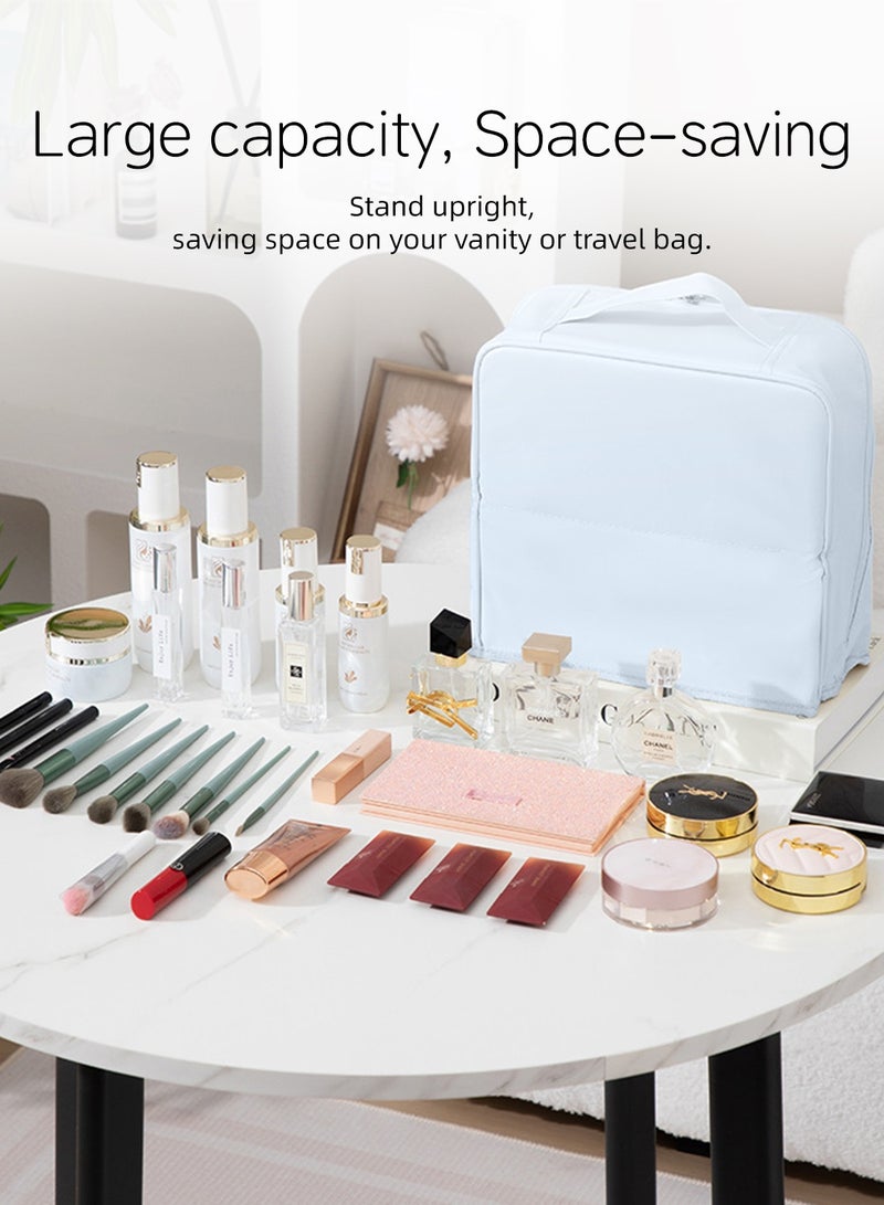 Portable Makeup Bag Organizer with Mirror, Extra Large Capacity Cosmetic Organizer, Portable Makeup Station with Handle & Suitcase Strap, Waterproof PU Toiletry Bag for Women, Space-saving Vanity Case - Image 2