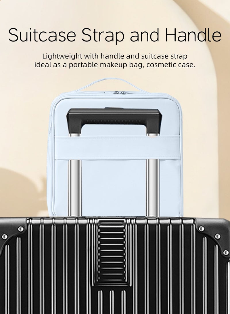 Portable Makeup Bag Organizer with Mirror, Extra Large Capacity Cosmetic Organizer, Portable Makeup Station with Handle & Suitcase Strap, Waterproof PU Toiletry Bag for Women, Space-saving Vanity Case - Image 3
