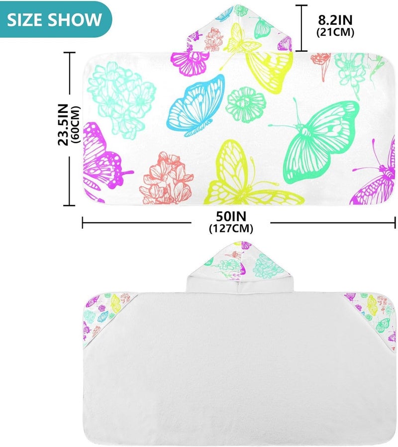 xigua Butterfly Kids Hooded Bath Towel, Ultra Absorbent Beach Towel Wrap with Hood for Babies, Toddlers, Kids, Soft Kids' Shower Towels for Boys Girls Swim, 50 x 23.5 Inch - Image 3
