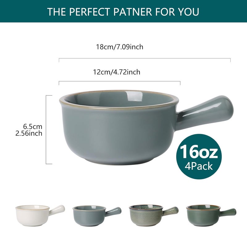 MONITO أوعية حساء البصل الفرنسي 16 أونصة من مونيطو، أوعية حساء سيراميك مع مقابض، أوعية حساء قابلة للتكديس، آمنة للاستخدام في الفرن والميكروويف وغسالة الصحون للحساء والجرانولا والطبق الرئيسي. - Image 2