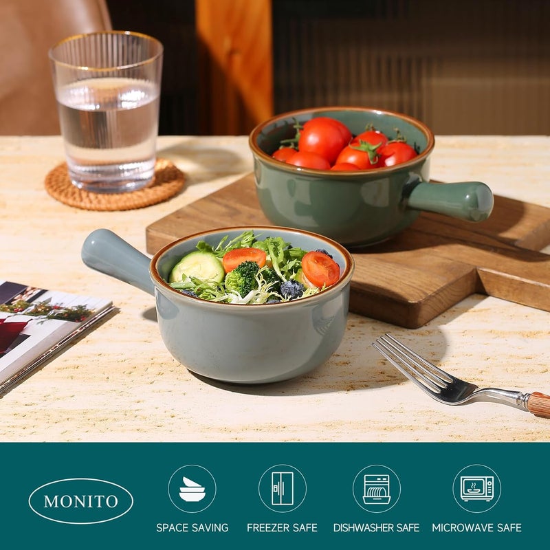 MONITO أوعية حساء البصل الفرنسي 16 أونصة من مونيطو، أوعية حساء سيراميك مع مقابض، أوعية حساء قابلة للتكديس، آمنة للاستخدام في الفرن والميكروويف وغسالة الصحون للحساء والجرانولا والطبق الرئيسي. - Image 4