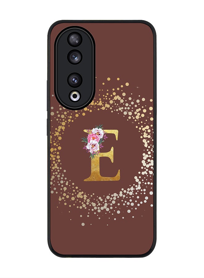 Stylizedd Rugged Black edge case for Honor 90 5G, Slim fit Flexible Anti Drop Thin Cover - Custom Monogram Initial Letter Floral Pattern Alphabet - E  (Brown ) - Image 1