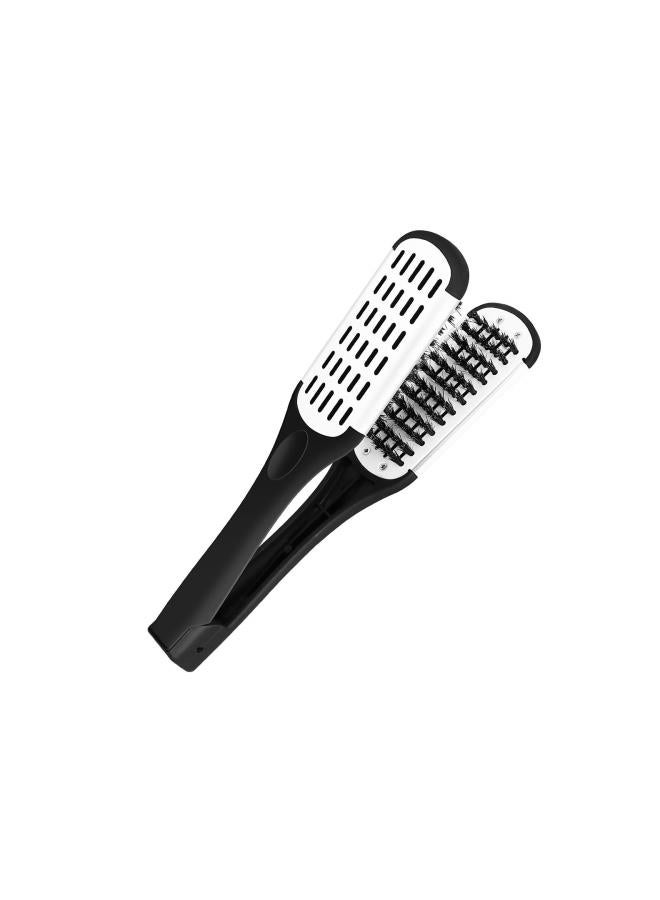 klarako Hair Straightening Comb Styling Tools Boar Bristle Double Sided Brush Comb Clamp (Black White) - Image 1