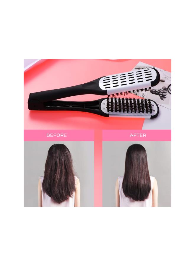 klarako Hair Straightening Comb Styling Tools Boar Bristle Double Sided Brush Comb Clamp (Black White) - Image 5