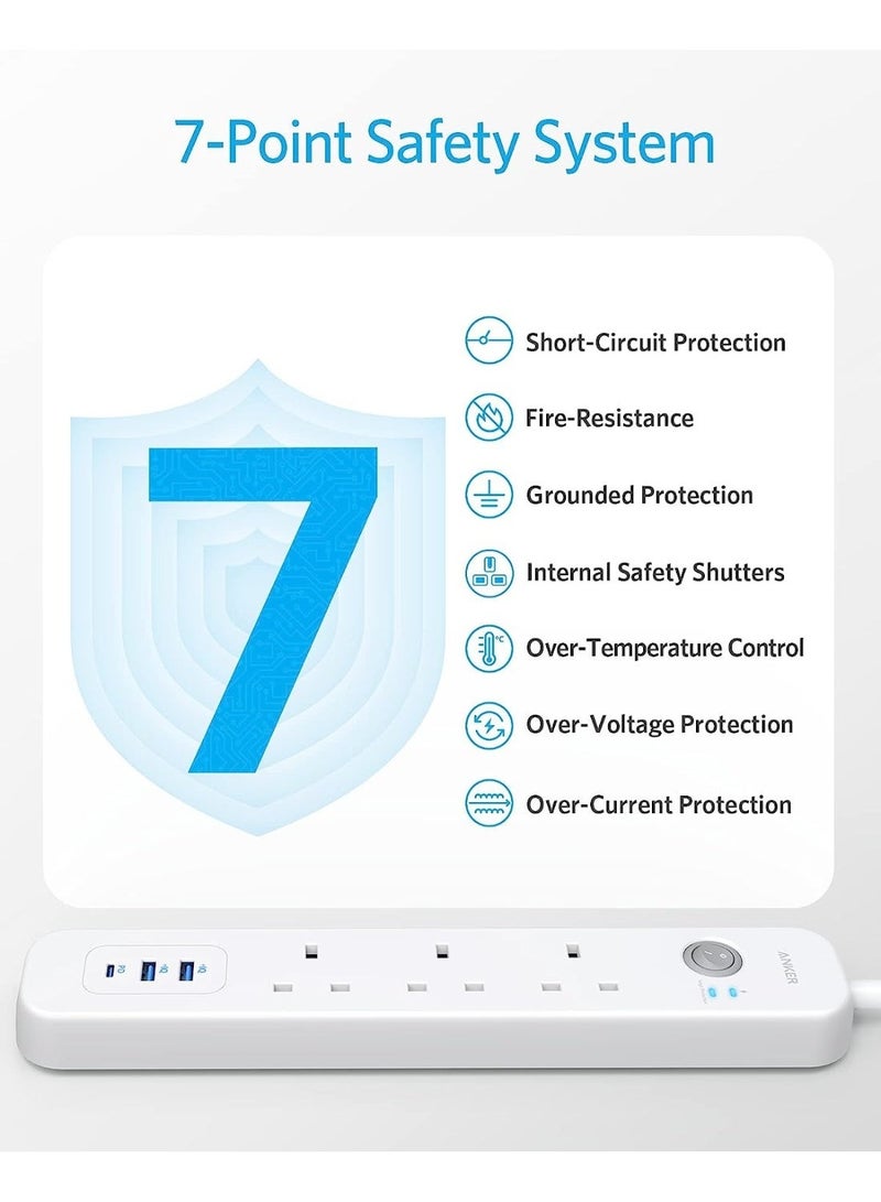 PowerMax White 3-Port Hub with 2 USB Ports and 2 USB-C Ports with Super Fast PD Technology, Multi-Port Socket Suitable for All Devices, 3 Meters Long - White MX69 - Image 3