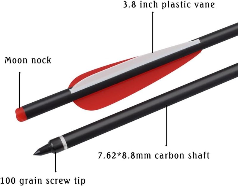TY Archery Carbon Crossbow Bolts 16 18 20 Inch Hunting Archery Arrows with 4" Vanes Replaced Arrowhead Tip (Pack of 12) - Image 2