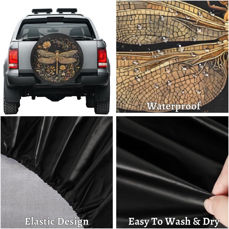 cfpolar Spare Tire Cover for RV Trailer, Dragonfly Flower Waterproof Sun Leather Wheel Cover, Camper Spare Tire Covers Fit for Jeep Travel Trailer SUV Truck Accessories (16 in for Diameter 29” - 31”),A-82 - Image 4