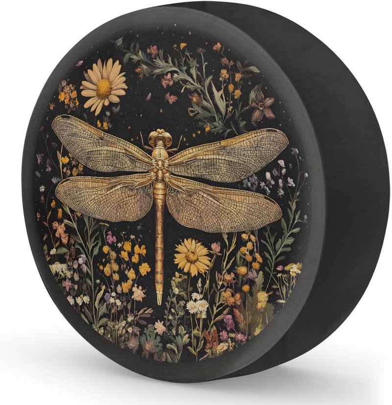 cfpolar Spare Tire Cover for RV Trailer, Dragonfly Flower Waterproof Sun Leather Wheel Cover, Camper Spare Tire Covers Fit for Jeep Travel Trailer SUV Truck Accessories (16 in for Diameter 29” - 31”),A-82 - Image 2