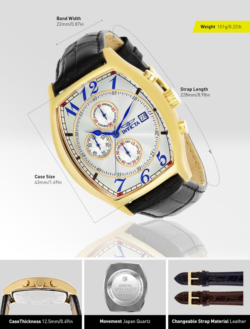 Invicta ساعة إنفيكتا للرجال 14330 بتصميم تونيو مع مجموعة أحزمة جلدية من 3 ألوان - Image 3