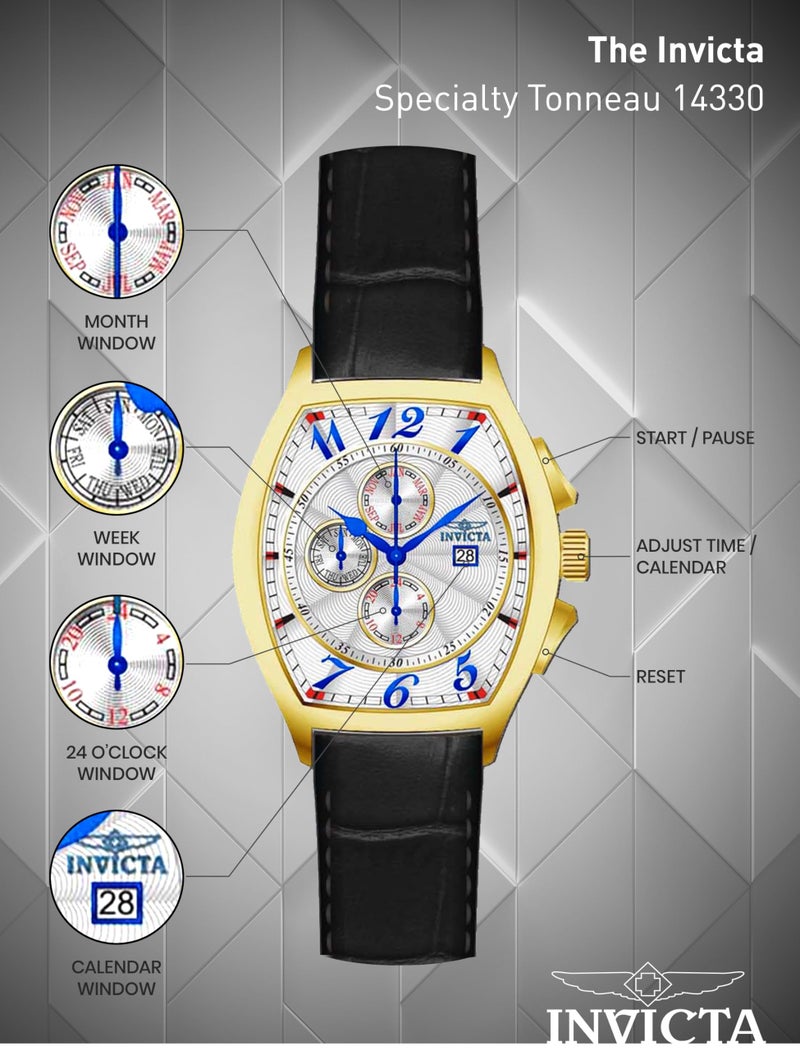 Invicta ساعة إنفيكتا للرجال 14330 بتصميم تونيو مع مجموعة أحزمة جلدية من 3 ألوان - Image 4