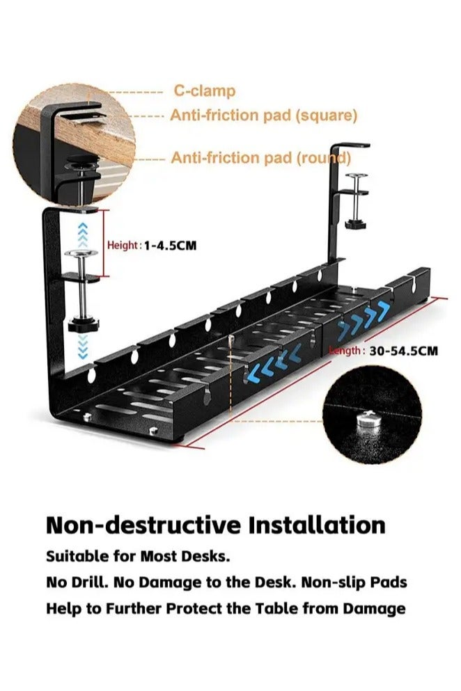 APEX Adjustable Under Desk Cable Management, Computer Cable Cord Wire Organizer Tray with Clamp Mount, No Drill No Damage Sturdy Metal Retractable Holder Basket for Home Office - Image 3