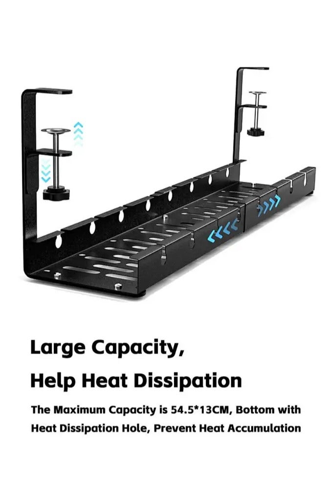 APEX Adjustable Under Desk Cable Management, Computer Cable Cord Wire Organizer Tray with Clamp Mount, No Drill No Damage Sturdy Metal Retractable Holder Basket for Home Office - Image 4
