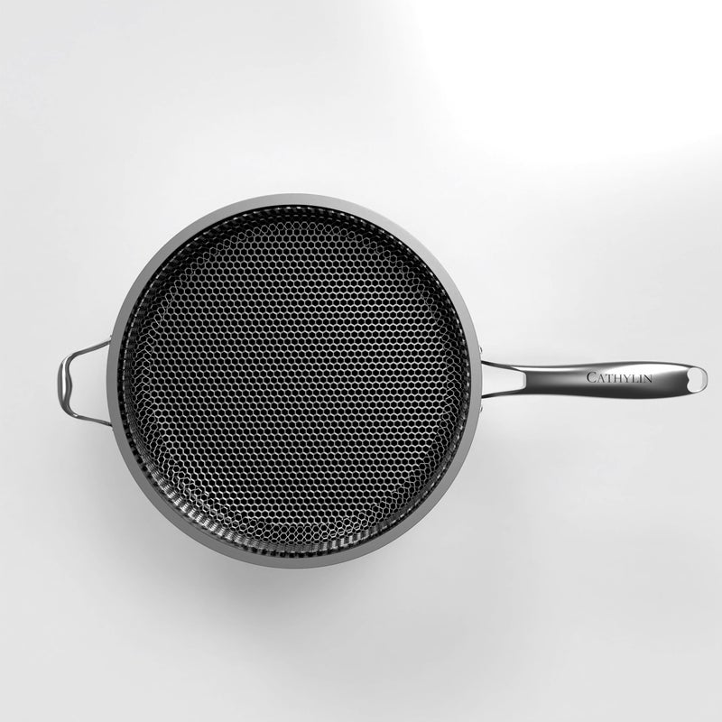CATHYLIN 316L Stainless Steel 8QT Frying Pan Hexagon Nonstick Wok with Lid,Single Handle to Hold, PFOA Free, Dishwasher Oven Safe (8QT/Single Handle) - Image 3