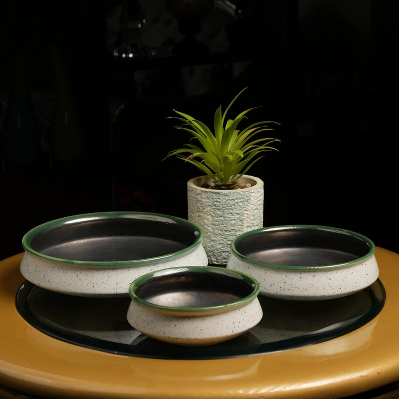 Caffeine Ceramic Handmade White Black Studio Serving Bowl Set of 3 - Image 1