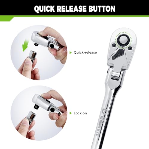Der Erwachte 3-Piece Flex-Head Ratchet Set, 1/4", 3/8", 1/2" Drive Ratchet, 72-Tooth with Quick-Release Reversible Design, Chrome Alloy Made, Fully Polished,with EVA Foam - Image 3