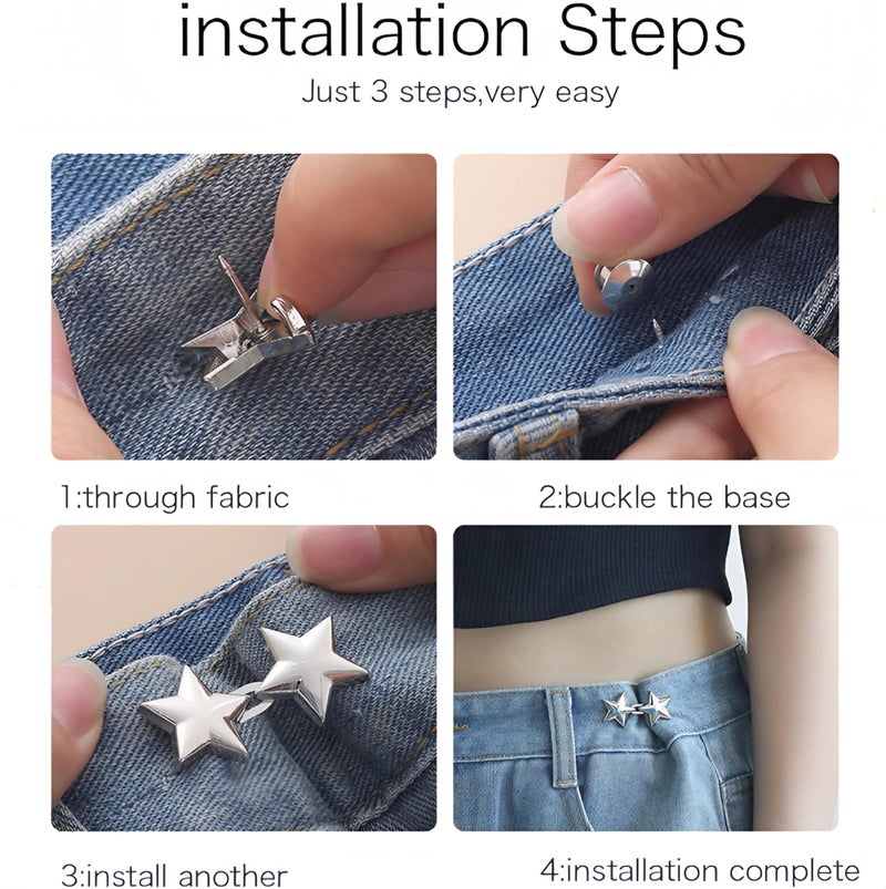 CHRIS GOOD Pant Waist Tightener, 8 Sets Adjustable Pentacle Button for Jeans, Instant Removable Jean Buttons for Loose Jeans, No Sewing Required Pant Clips for Waist Tightener, Button Pins for Pants - Image 3