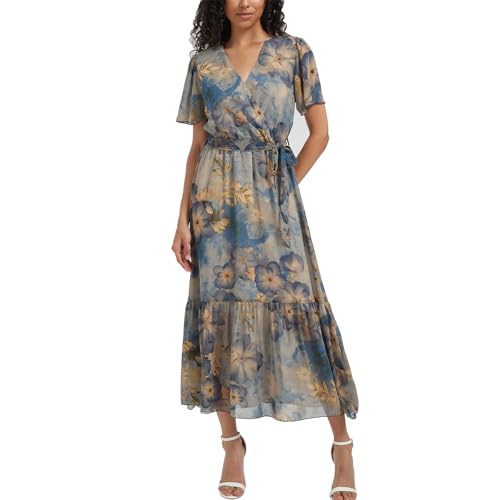 Max Hsuan Women's Summer Bohemian Floral Chiffon Dress Cap Sleeve V Neck Ruffle Long Flowy Boho Casual Vacation Dresses - Image 1