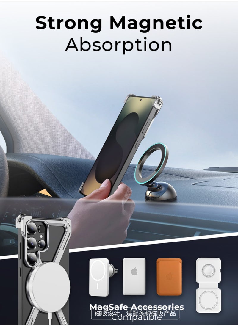 glassology Borderless Aluminum Case for Samsung Galaxy S25 Ultra Titanium Silver : Featuring 360° Rotating Adjustable Ring Stand, Magnetic Case, Shockproof Design, and Wireless Charging Compatibility  - Image 5