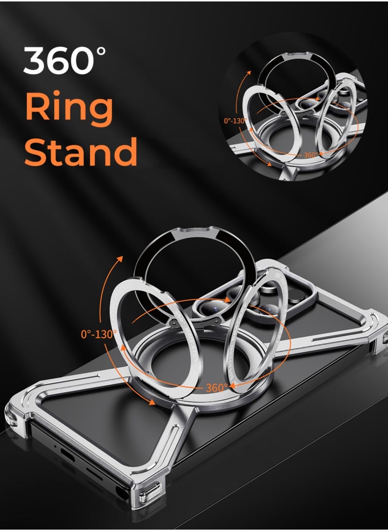 glassology - Borderless Aluminum Case for Samsung Galaxy S25 Ultra Titanium Silver : Featuring 360° Rotating Adjustable Ring Stand, Magnetic Case, Shockproof Design, and Wireless Charging Compatibility - Image 1