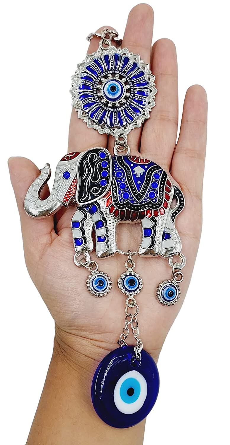 ARTISKRITI Evil Eye Hanging for Home Entrance Door Decoration, Nazar Battu for Home Protection, Good Luck Charm and Prosperity, Big Size (White Meenakari Elephant) - Image 5