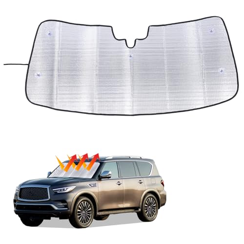Aotumcer Foldable Sunshade Compatible with Infiniti 2007-2013 G25/G35/G37, 2013-2022 Q50, 2007-2026 QX80, Custom-fit Windshield Sun Shade (Double Bubble Foil Insulating Material) (2007-2026+ QX80) - Image 1