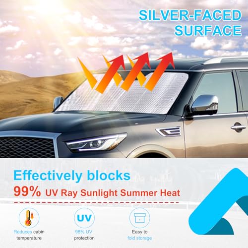Aotumcer Foldable Sunshade Compatible with Infiniti 2007-2013 G25/G35/G37, 2013-2022 Q50, 2007-2026 QX80, Custom-fit Windshield Sun Shade (Double Bubble Foil Insulating Material) (2007-2026+ QX80) - Image 3