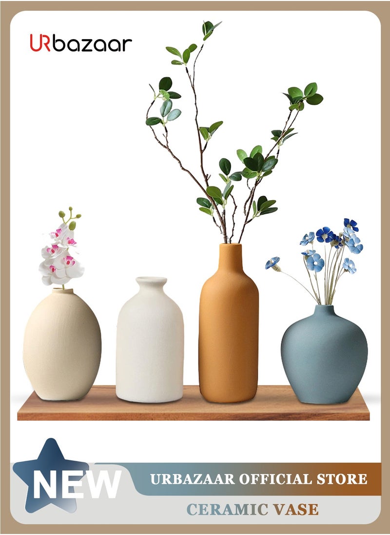 URbazaar - Colorful Ceramic Vase Set of 4, Small Rustic Vase for Country Home Decor, Small Vases Minimalism Style for Modern Home Living Room Shelf Table Bookshelf Mantel Entryway Decor - Image 1